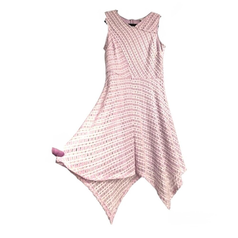 Soft Pink Ivory Mauve Asymmetrical Basketweave Sleeveless Fit & Flare Dress Sz 6